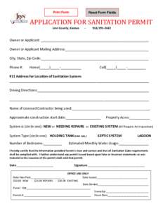 Print Form  Reset Form Fields APPLICATION FOR SANITATION PERMIT Linn County, Kansas