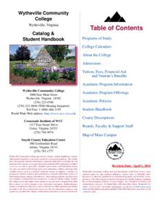 Wytheville Community College Wytheville, Virginia Catalog & Student Handbook