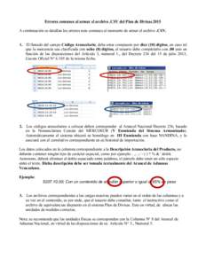 Errores comunes al armar el archivo .CSV del Plan de Divisas 2015 A continuación se detallan los errores más comunes al momento de armar el archivo .CSV. 1. El llenado del campo Código Arancelario, debe estar compuest