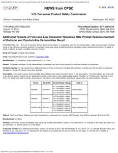 Additional Reports of Fires and Low Consumer Response Rate Prompt Reannouncement of Goldstar and Comfort-Aire Dehumidifier Recall
