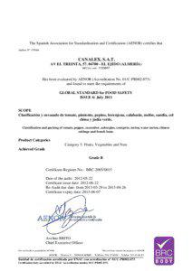 The Spanish Association for Standardisation and Certification (AENOR) certifies that Auditor Nº 079044