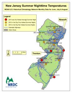 New Jersey Summer Nighttime Temperatures  NOAA U.S. Historical Climatology Network Monthly Data for June, July & August Legend