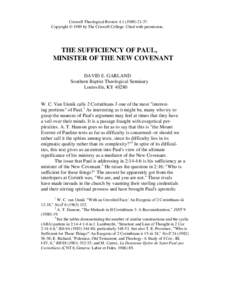 The Sufficiency of Paul, Minister of the New Covenant