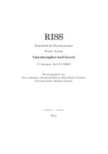 RISS Zeitschrift für Psychoanalyse Freud . Lacan Vatermetapher und Gesetz 15. Jahrgang . HeftI)