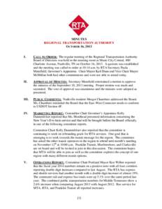MINUTES REGIONAL TRANSPORTATION AUTHORITY OCTOBER 16, 2013 I.  CALL TO ORDER : The regular meeting of the Regional Transportation Authority