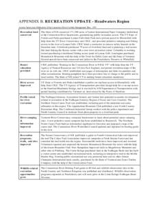 APPENDIX B. RECREATION UPDATE - Headwaters Region Actions Taken since Publication of the Connecticut River Corridor Management Plan[removed]Recreation land conserved