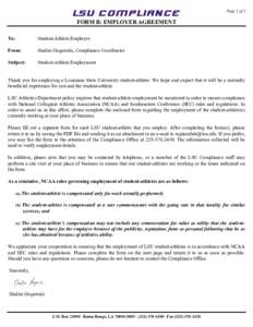 LSU COMPLIANCE  Page 1 of 2 FORM B: EMPLOYER AGREEMENT