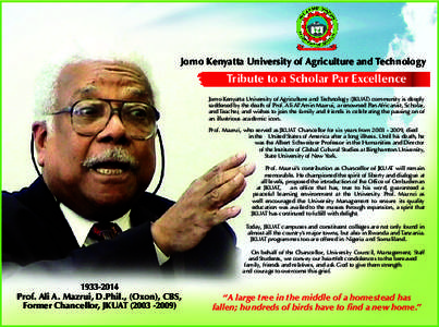 TECHNOLOGY FOR DEVELOPMENT  Jomo Kenyatta University of Agriculture and Technology Tribute to a Scholar Par Excellence Jomo Kenyatta University of Agriculture and Technology (JKUAT) community is deeply