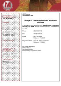 Microsoft Word[removed]MNM ASX Release - Change Phone and Postal