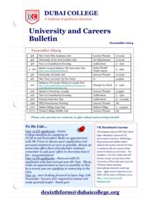 DUBAI COLLEGE A tradition of quality in education University and Careers Bulletin November 2014