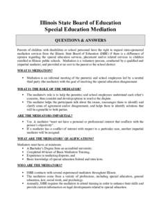 Illinois State Board of Education (ISBE) Special Education: Questions and answers about Mediation