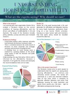 UNDERSTANDING HOUSING AFFORDABILITY! What are the experts saying? Why should we care?! Victoria Thomas!  What%is%the%project?$