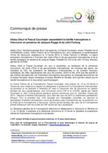 Communiqué de presse Paris, 1er février 2010 CP/SG/JTAbdou Diouf et Pascal Couchepin rassemblent la famille francophone à