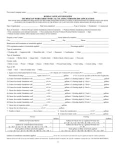 Pest control company name: ___________________________________________ City: ______________________________ State: ___________  BUREAU OF PLANT INDUSTRY TECHNICIAN WORK SHEET FOR CALCULATING TERMITICIDE APPLICATION THE A