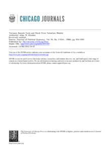 Variance Bounds Tests and Stock Price Valuation Models Author(s): Allan W. Kleidon Reviewed work(s): Source: Journal of Political Economy, Vol. 94, No. 5 (Oct., 1986), pp[removed]Published by: The University of Chicago