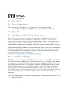 MEMORANDUM To: Faculty and Adjunct Faculty  From: Meredith A. Newman, Ph.D., Vice Provost for Faculty & Global Affairs