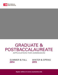 Graduate & Postbaccalaureate Application for Admission Summer & fall 2014