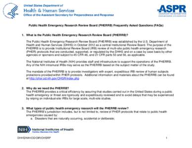Public Health Emergency Research Review Board (PHERRB) Frequently Asked Questions (FAQs)