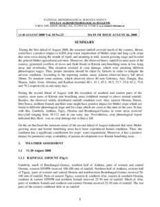 NATIONAL METEOROLOGICAL SERVICES AGENCY TEN DAY AGROMETEOROLOGICAL BULLETIN P.BOX 1090 ADDIS ABABA TEL[removed]FAX[removed]E-mail [removed[removed]AUGUST 2008 Vol. 18 No.23