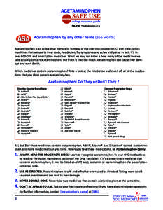 ACETAMINOPHEN  SAFE USE college resource guide NCPIE • talkaboutrx.org