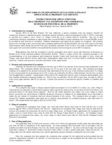 RP-485-b-Ins[removed]NEW YORK STATE DEPARTMENT OF TAXATION & FINANCE OFFICE OF REAL PROPERTY TAX SERVICES INSTRUCTIONS FOR APPLICATION FOR REAL PROPERTY TAX EXEMPTION FOR COMMERCIAL,