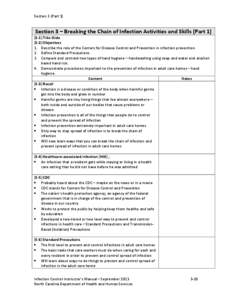 NC DHSR ACLS: Section 3 : Breaking the Chain of Infection Activities and Skills Class Notes