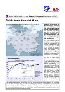 Konjunkturbericht der Metropolregion Hamburg IStabile Konjunkturentwicklung Der Motor der Wirtschaft der Metropolregion Hamburg läuft rund. Aktuelle und künftige Geschäftslage werden