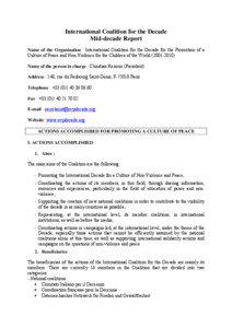 International Coalition for the Decade / International Salon for Peace Initiatives / International Decade for the Promotion of a Culture of Peace and Non-Violence for the Children of the World / Christian Renoux / Mairead Maguire / UNESCO / Pax Christi / Peace / Servicio Paz y Justicia / Nonviolence / Ethics / Behavior