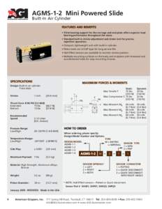 AGMS-1-2 Mini Powered Slide Built-In Air Cylinder FEATURES AND BENEFITS • T-Slot bearing support for the carriage and end plate offers superior load bearing performance throughout the stoke.