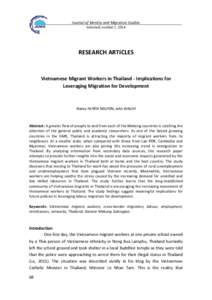 Journal of Identity and Migration Studies Volume8, number 1, 2014 RESEARCH ARTICLES  Vietnamese Migrant Workers in Thailand - Implications for