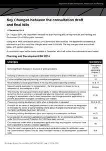 Key Changes between the consultation draft and final bills 12 December 2014 On 1 August 2014, the Department released the draft Planning and Development Bill and Planning and Environment Court Bill for public comment. Du