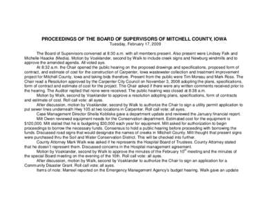 Newburg / Minutes / Board of Supervisors / Mitchell County /  Iowa / Government / Parliamentary procedure / Second / Newburg Township
