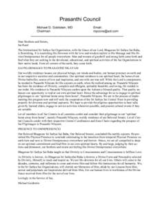 Prasanthi Council Michael G. Goldstein, MD Email: Chairman [removed] _____________________________________________________