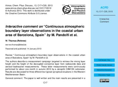 Atmos. Chem. Phys. Discuss., 13, C17–C20, 2013 www.atmos-chem-phys-discuss.net/13/C17/2013/ © Author(sThis work is distributed under the Creative Commons Attribute 3.0 License.  Atmospheric