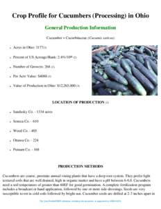 Crop Profile for Cucumbers (Processing) in Ohio General Production Information Cucumber = Cucurbitaceae (Cucumis sativus) ●  Acres in Ohio: 3177(2)