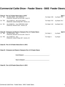 Commercial Cattle Show - Feeder Steers - 500S Feeder Steers  Class 01 - Pen of 5 Feeder Steers Born in 2012 1st  Split 1