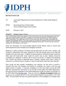 MEMORANDUM TO: Local Health Departments and Illinois Department of Public Health Regional offices