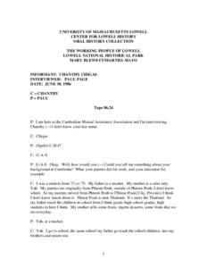 UNIVERSITY OF MASSACHUSETTS LOWELL CENTER FOR LOWELL HISTORY ORAL HISTORY COLLECTION THE WORKING PEOPLE OF LOWELL LOWELL NATIONAL HISTORICAL PARK MARY BLEWETT/MARTHA MAYO