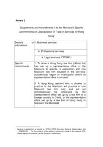 Annex 2 Supplements and Amendments II to the Mainland’s Specific Commitments on Liberalization of Trade in Services for Hong Kong1 Sectors sub-sectors