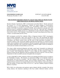 Shari C. Hyman Commissioner and Chair FOR IMMEDIATE RELEASE Wednesday December 11, 2013