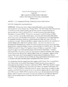 FINDING OF NO SIGNIFICANT IMPACT FOR THE NECO (HAXTUN) WIND ENERGY PROJECT LOGAN AND PHILLIPS COUNTIES, COLORADO DOE/EA-1812 AGENCY: U.S . Department of Energy, Western Area Power Administration