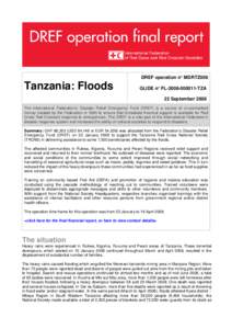 Tanzania:  Floods; DREF Operation No. MDRTZ006; DREF Operation Final Report[removed])