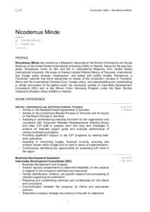 Curriculum Vitae – Nicodemus Minde  Nicodemus Minde Advisor M +E 