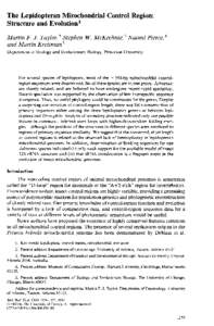 The Lepidopteran Mitochondrial Control Region: Structure and Evolution 1 iMartin F. J. Taylor, 2 Stephen W. McKechnie, 3 Naomi Pierce, 4 and Martin Kreitman 5 Department