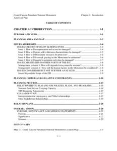 Grand Canyon-Parashant National Monument Approved Plan Chapter 1: Introduction  TABLE OF CONTENTS