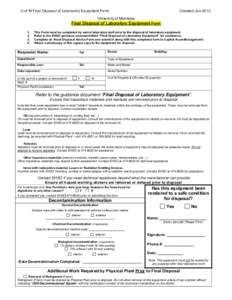 U of M Final Disposal of Laboratory Equipment Form  Updated Jan 2012 University of Manitoba