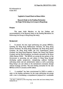LC Paper No. CB[removed]) For information on 8 June 2012 Legislative Council Panel on Home Affairs Research Study on the Funding Mechanism