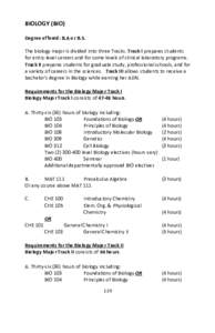 BIOLOGY (BIO) Degree offered: B.A or B.S. The biology major is divided into three Tracks. Track I prepares students for entry-level careers and for some levels of clinical laboratory programs. Track II prepares students 