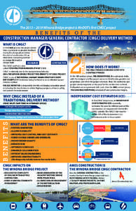 The 2013 – 2019 Winona Bridge project is MnDOT’s first CMGC project  Benefits of the Construction Manager/General Contractor (CMGC) Delivery Method What is CMGC?