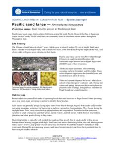 AQUATIC LANDS HABITAT CONSERVATION PLAN — Species Spotlight  Pacific sand lance — Ammodytes hexapterus
